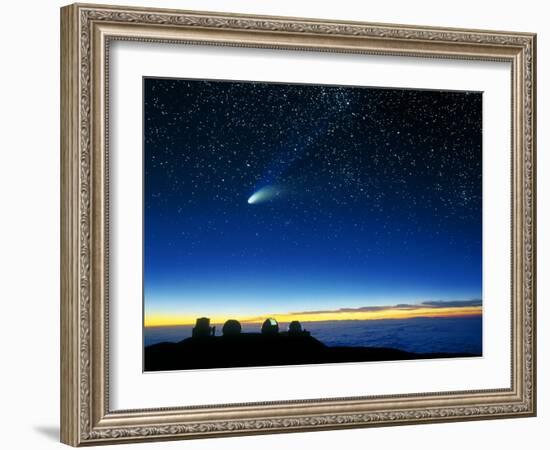 Hale-Bopp Comet And Telescope Domes-David Nunuk-Framed Photographic Print