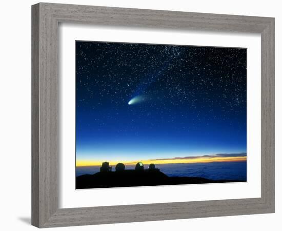 Hale-Bopp Comet And Telescope Domes-David Nunuk-Framed Photographic Print