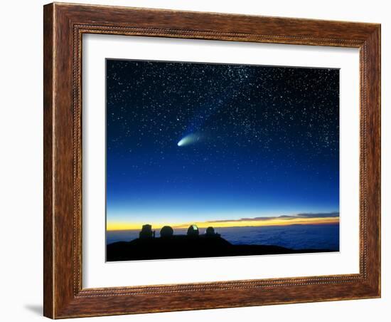 Hale-Bopp Comet And Telescope Domes-David Nunuk-Framed Photographic Print