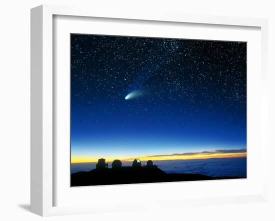 Hale-Bopp Comet And Telescope Domes-David Nunuk-Framed Photographic Print