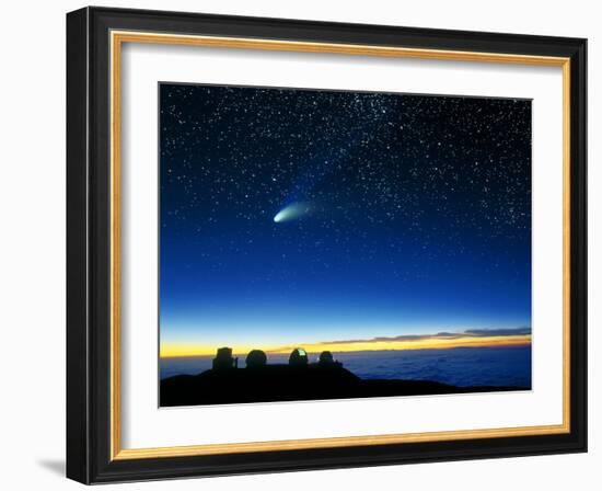 Hale-Bopp Comet And Telescope Domes-David Nunuk-Framed Photographic Print