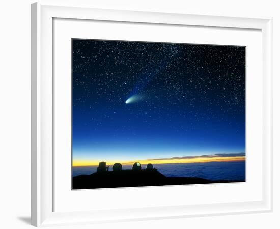 Hale-Bopp Comet And Telescope Domes-David Nunuk-Framed Photographic Print