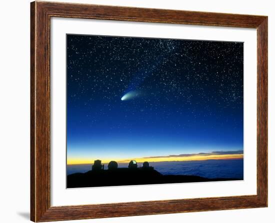 Hale-Bopp Comet And Telescope Domes-David Nunuk-Framed Photographic Print