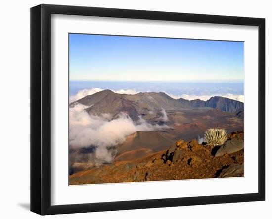 Haleakala Crater From Crater Rim and Silversword in Foreground Haleakala National Park, Maui, HI-Bernard Friel-Framed Photographic Print