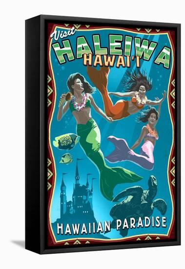 Haleiwa, Hawai'i - Mermaids-Lantern Press-Framed Stretched Canvas