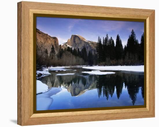 Half Dome Above River and Winter Snow, Yosemite National Park, California, USA-David Welling-Framed Premier Image Canvas