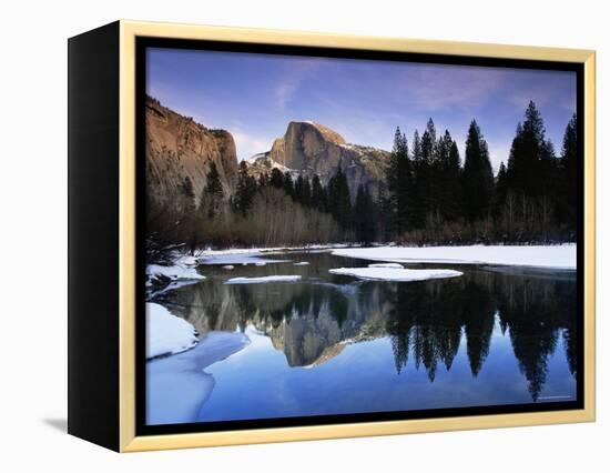 Half Dome Above River and Winter Snow, Yosemite National Park, California, USA-David Welling-Framed Premier Image Canvas