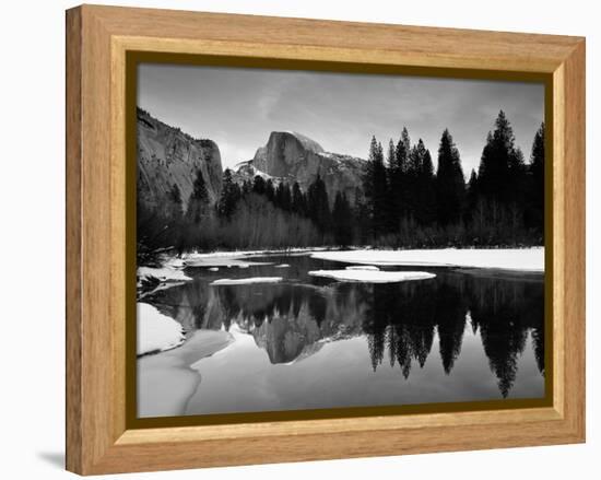 Half Dome Above River and Winter Snow, Yosemite National Park, California, USA-David Welling-Framed Premier Image Canvas