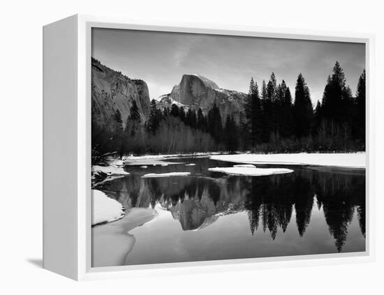 Half Dome Above River and Winter Snow, Yosemite National Park, California, USA-David Welling-Framed Premier Image Canvas