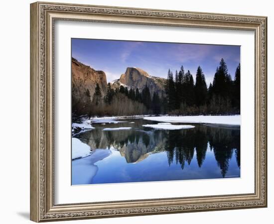 Half Dome Above River and Winter Snow, Yosemite National Park, California, USA-David Welling-Framed Photographic Print