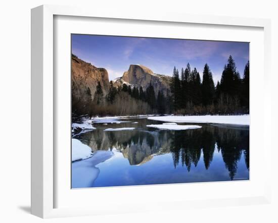 Half Dome Above River and Winter Snow, Yosemite National Park, California, USA-David Welling-Framed Photographic Print