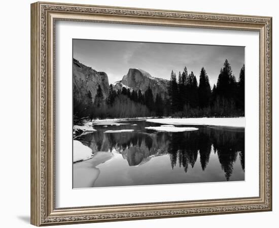 Half Dome Above River and Winter Snow, Yosemite National Park, California, USA-David Welling-Framed Photographic Print