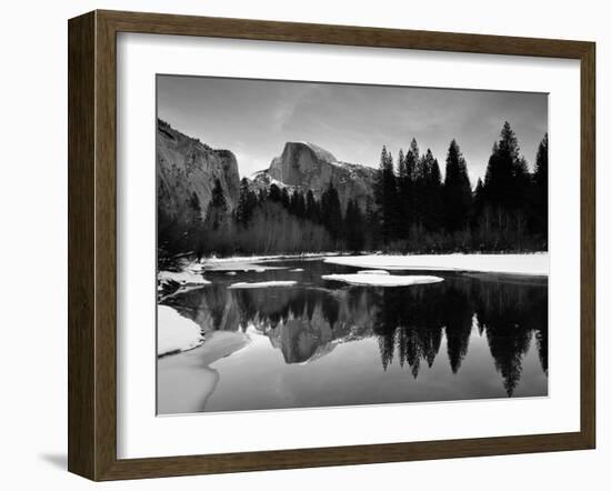 Half Dome Above River and Winter Snow, Yosemite National Park, California, USA-David Welling-Framed Photographic Print