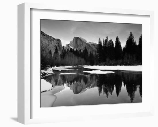 Half Dome Above River and Winter Snow, Yosemite National Park, California, USA-David Welling-Framed Photographic Print