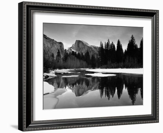 Half Dome Above River and Winter Snow, Yosemite National Park, California, USA-David Welling-Framed Photographic Print