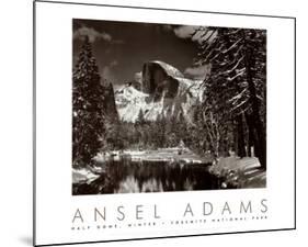 Half Dome, Merced River, Winter-Ansel Adams-Mounted Art Print