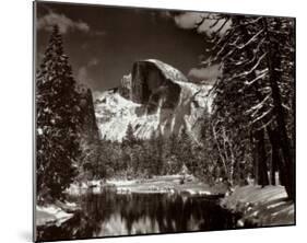 Half Dome, Merced River, Winter-Ansel Adams-Mounted Art Print