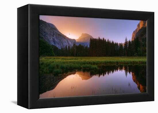 Half Dome Morning Light Beam and Reflection, Cooks Meadow, Yosemite Valley-Vincent James-Framed Premier Image Canvas