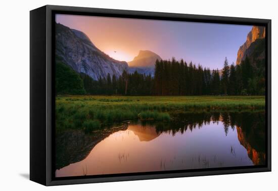 Half Dome Morning Light Beam and Reflection, Cooks Meadow, Yosemite Valley-Vincent James-Framed Premier Image Canvas