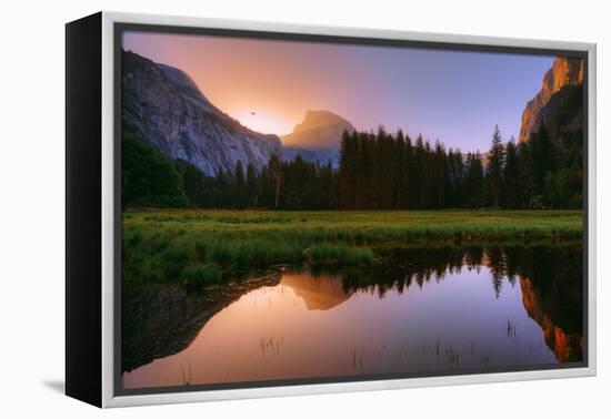 Half Dome Morning Light Beam and Reflection, Cooks Meadow, Yosemite Valley-Vincent James-Framed Premier Image Canvas