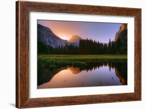 Half Dome Morning Light Beam and Reflection, Cooks Meadow, Yosemite Valley-Vincent James-Framed Photographic Print