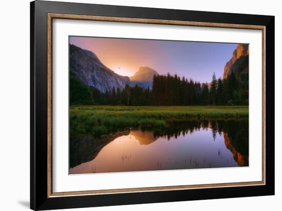 Half Dome Morning Light Beam and Reflection, Cooks Meadow, Yosemite Valley-Vincent James-Framed Photographic Print