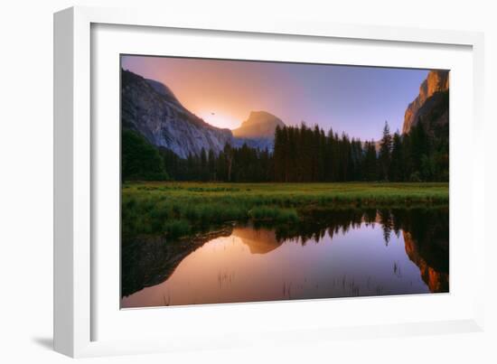 Half Dome Morning Light Beam and Reflection, Cooks Meadow, Yosemite Valley-Vincent James-Framed Photographic Print