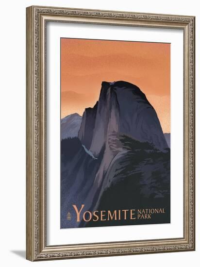 Half Dome - Yosemite National Park, California Lithography-Lantern Press-Framed Art Print