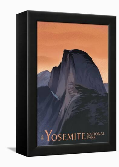 Half Dome - Yosemite National Park, California Lithography-Lantern Press-Framed Stretched Canvas