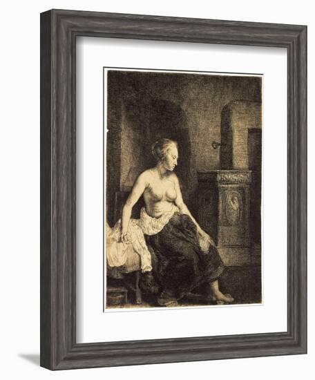 Half-Naked Woman by a Stove, 1658-Rembrandt van Rijn-Framed Giclee Print