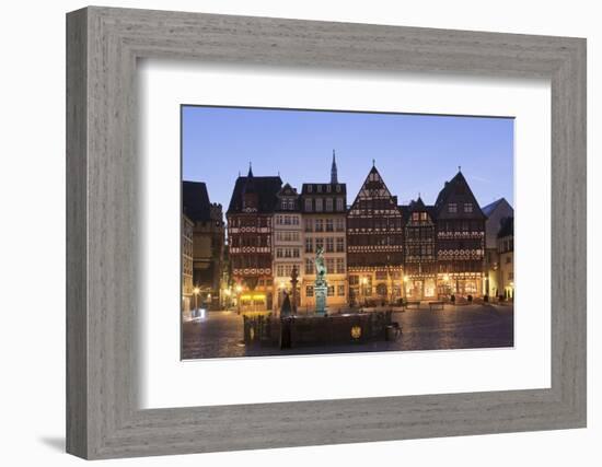 Half-timbered houses and Justitia Fountain at Roemerberg square, Frankfurt, Hesse, Germany, Europe-Markus Lange-Framed Photographic Print