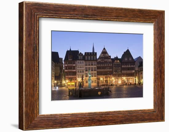 Half-timbered houses and Justitia Fountain at Roemerberg square, Frankfurt, Hesse, Germany, Europe-Markus Lange-Framed Photographic Print