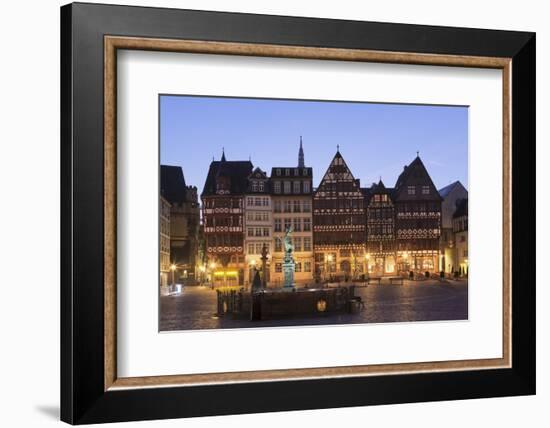 Half-timbered houses and Justitia Fountain at Roemerberg square, Frankfurt, Hesse, Germany, Europe-Markus Lange-Framed Photographic Print