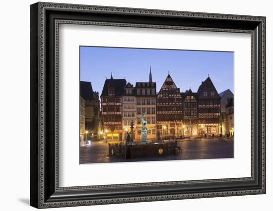 Half-timbered houses and Justitia Fountain at Roemerberg square, Frankfurt, Hesse, Germany, Europe-Markus Lange-Framed Photographic Print