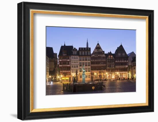 Half-timbered houses and Justitia Fountain at Roemerberg square, Frankfurt, Hesse, Germany, Europe-Markus Lange-Framed Photographic Print