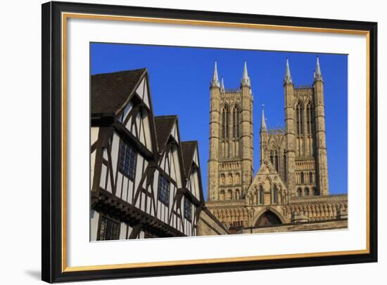 Half-Timbered Leigh-Pemberton House and Lincoln Cathedral, England-Eleanor Scriven-Framed Photographic Print