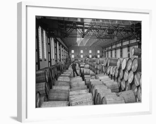 Half Ton Hogsheads of Tobacco, Stored in the Warehouse on King Albert Docks, Port of London-Carl Mydans-Framed Premium Photographic Print