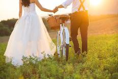 Bride and Groom with a White Wedding Bike-HalfPoint-Photographic Print