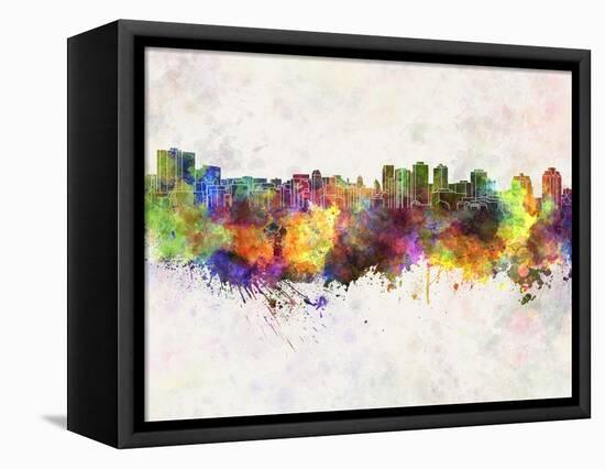 Halifax Skyline in Watercolor Background-paulrommer-Framed Stretched Canvas