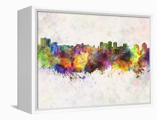 Halifax Skyline in Watercolor Background-paulrommer-Framed Stretched Canvas