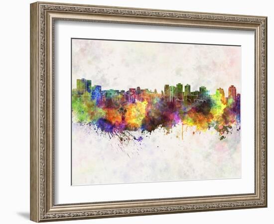 Halifax Skyline in Watercolor Background-paulrommer-Framed Art Print