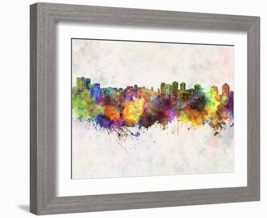 Halifax Skyline in Watercolor Background-paulrommer-Framed Art Print