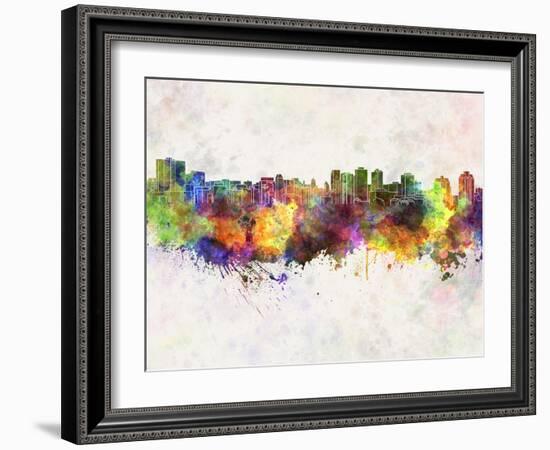 Halifax Skyline in Watercolor Background-paulrommer-Framed Art Print