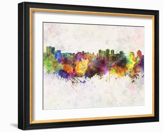 Halifax Skyline in Watercolor Background-paulrommer-Framed Art Print