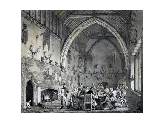 Hall At Moat House Ightham With Banquet Giclee Print By Joseph Nash Artcom - 