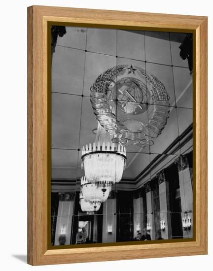 Hall of Emblems in USSR East Berlin Embassy, with Soviet Seal Embossed on Mirror-Frank Scherschel-Framed Premier Image Canvas