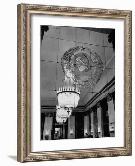 Hall of Emblems in USSR East Berlin Embassy, with Soviet Seal Embossed on Mirror-Frank Scherschel-Framed Photographic Print