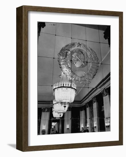 Hall of Emblems in USSR East Berlin Embassy, with Soviet Seal Embossed on Mirror-Frank Scherschel-Framed Photographic Print