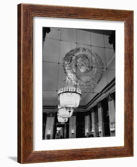 Hall of Emblems in USSR East Berlin Embassy, with Soviet Seal Embossed on Mirror-Frank Scherschel-Framed Photographic Print