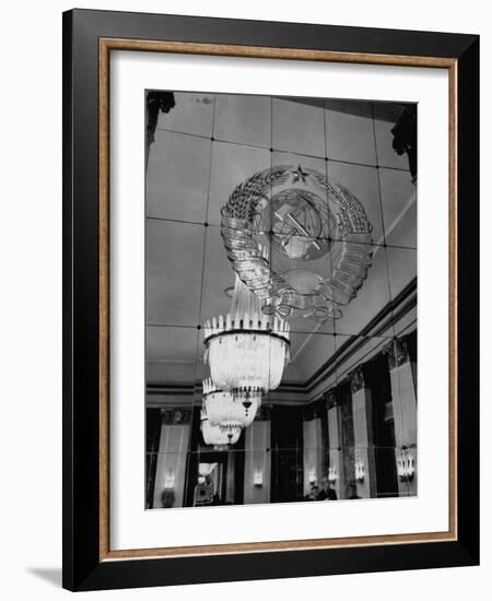 Hall of Emblems in USSR East Berlin Embassy, with Soviet Seal Embossed on Mirror-Frank Scherschel-Framed Photographic Print